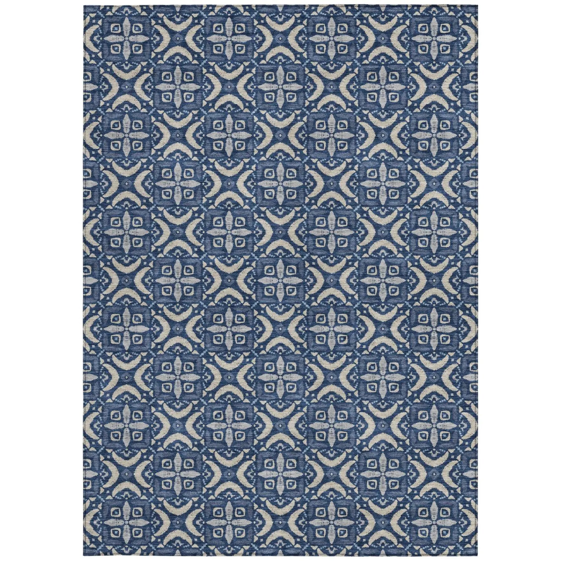 9' X 12' Navy Blue And Blue Geometric Washable Indoor Outdoor Area Rug Homeroots Outdoor