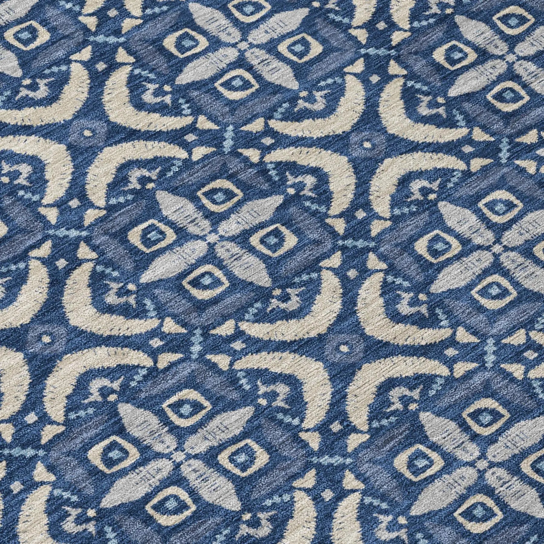 9' X 12' Navy Blue And Blue Geometric Washable Indoor Outdoor Area Rug Homeroots Outdoor