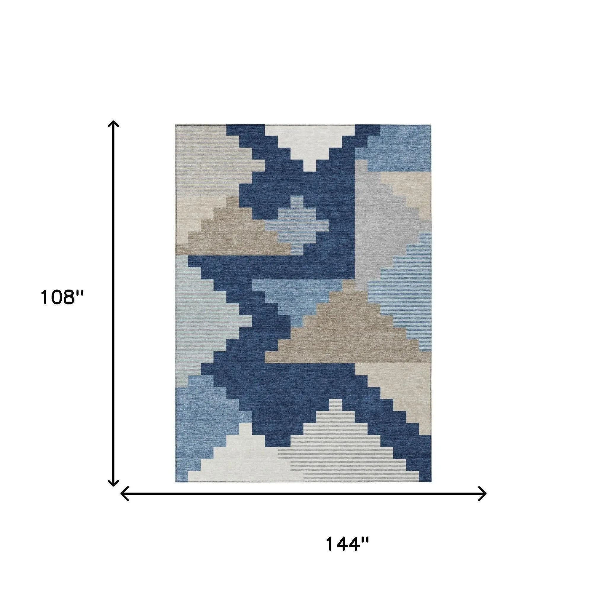 9' X 12' Navy Blue And Blue Geometric Washable Indoor Outdoor Area Rug Homeroots Outdoor