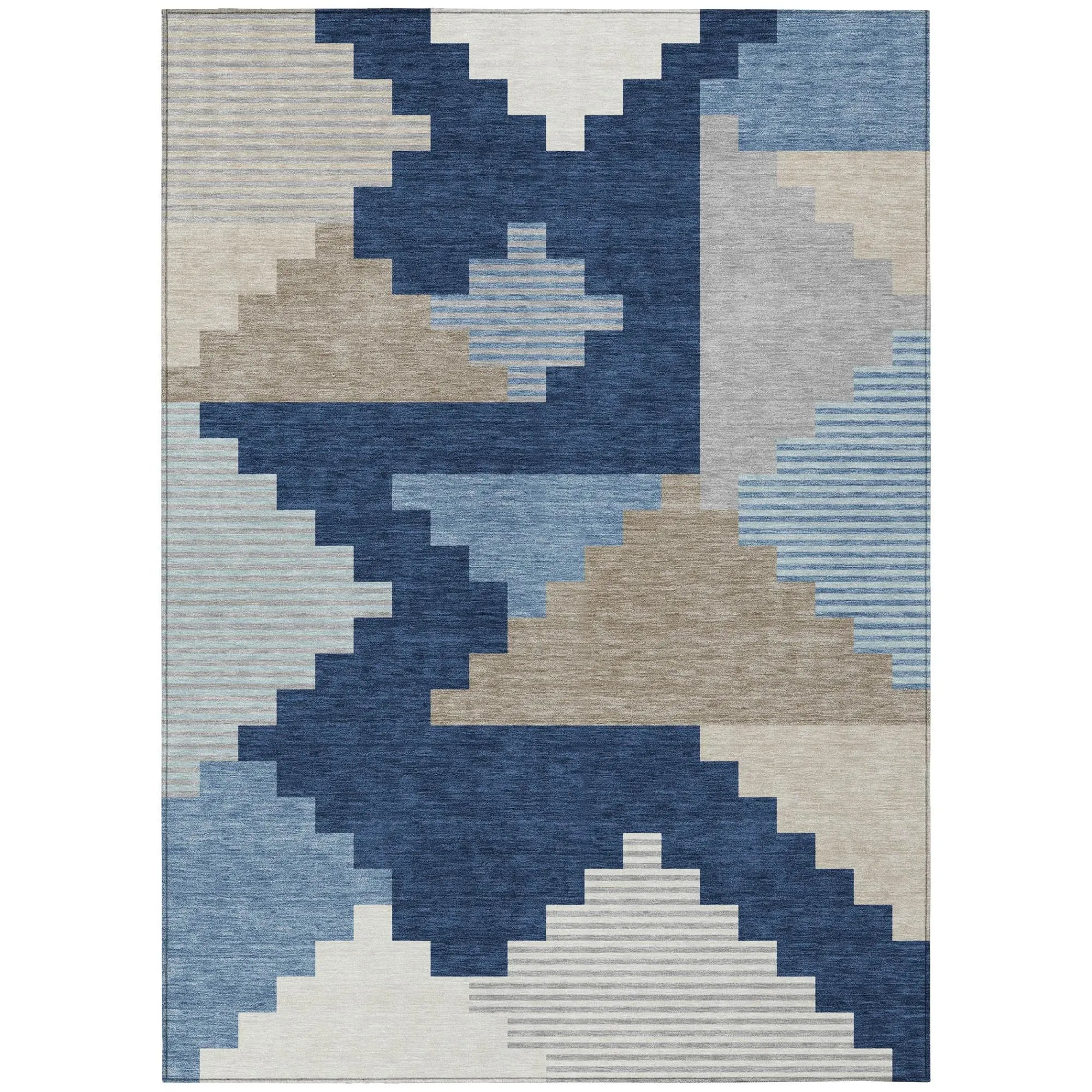 9' X 12' Navy Blue And Blue Geometric Washable Indoor Outdoor Area Rug Homeroots Outdoor