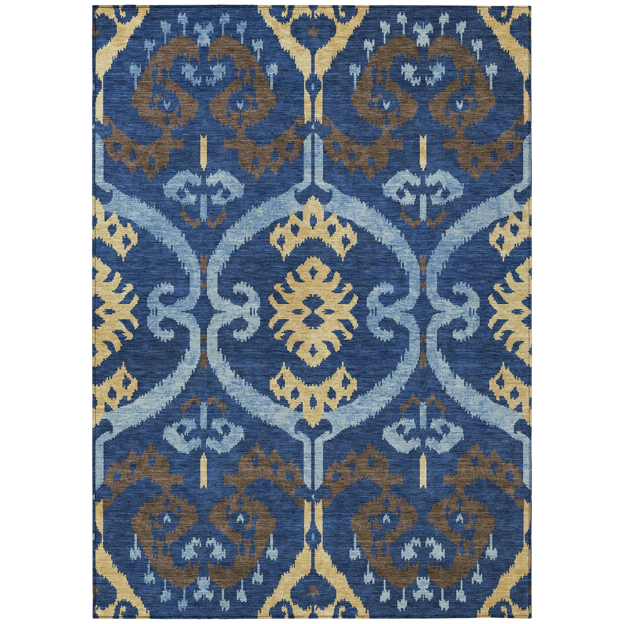 9' X 12' Navy Blue And Blue Ikat Washable Indoor Outdoor Area Rug Homeroots Outdoor