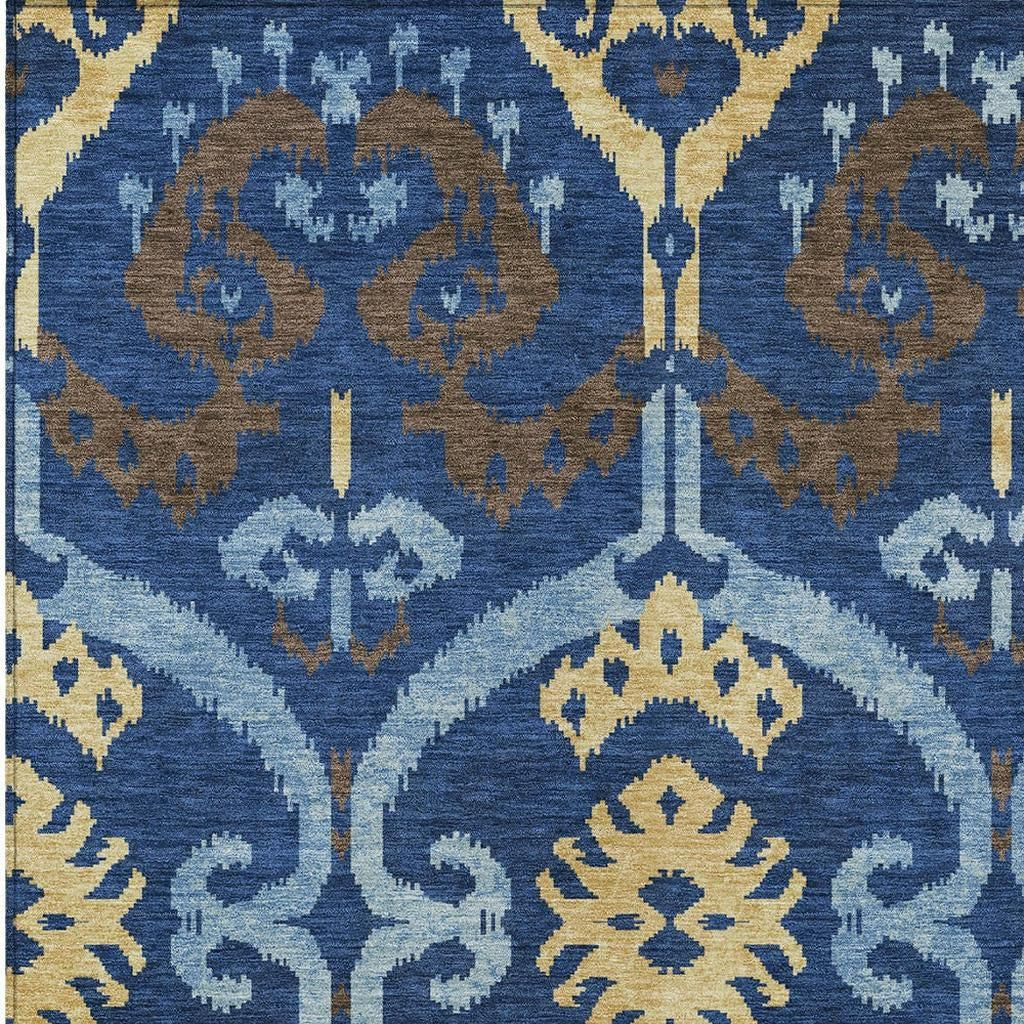 9' X 12' Navy Blue And Blue Ikat Washable Indoor Outdoor Area Rug Homeroots Outdoor