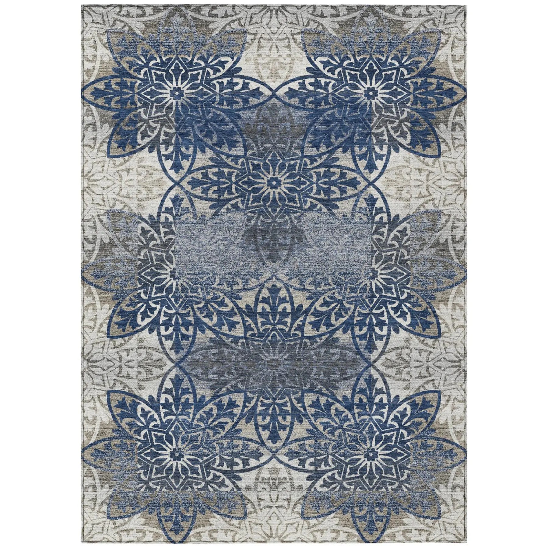 9' X 12' Navy Blue And Blue Oriental Washable Indoor Outdoor Area Rug Homeroots Outdoor