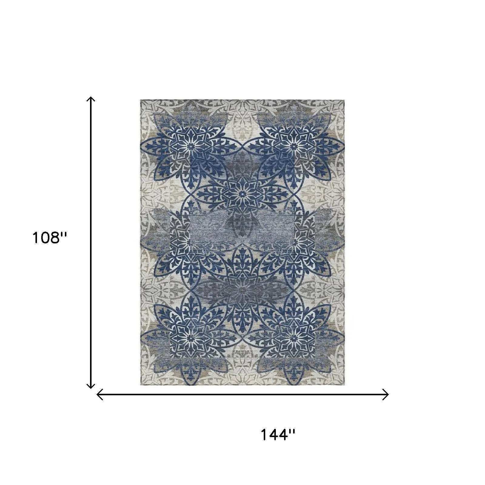 9' X 12' Navy Blue And Blue Oriental Washable Indoor Outdoor Area Rug Homeroots Outdoor