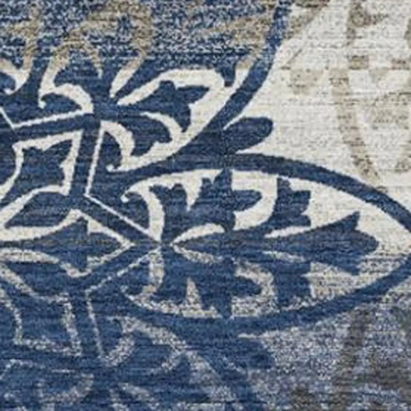 9' X 12' Navy Blue And Blue Oriental Washable Indoor Outdoor Area Rug Homeroots Outdoor