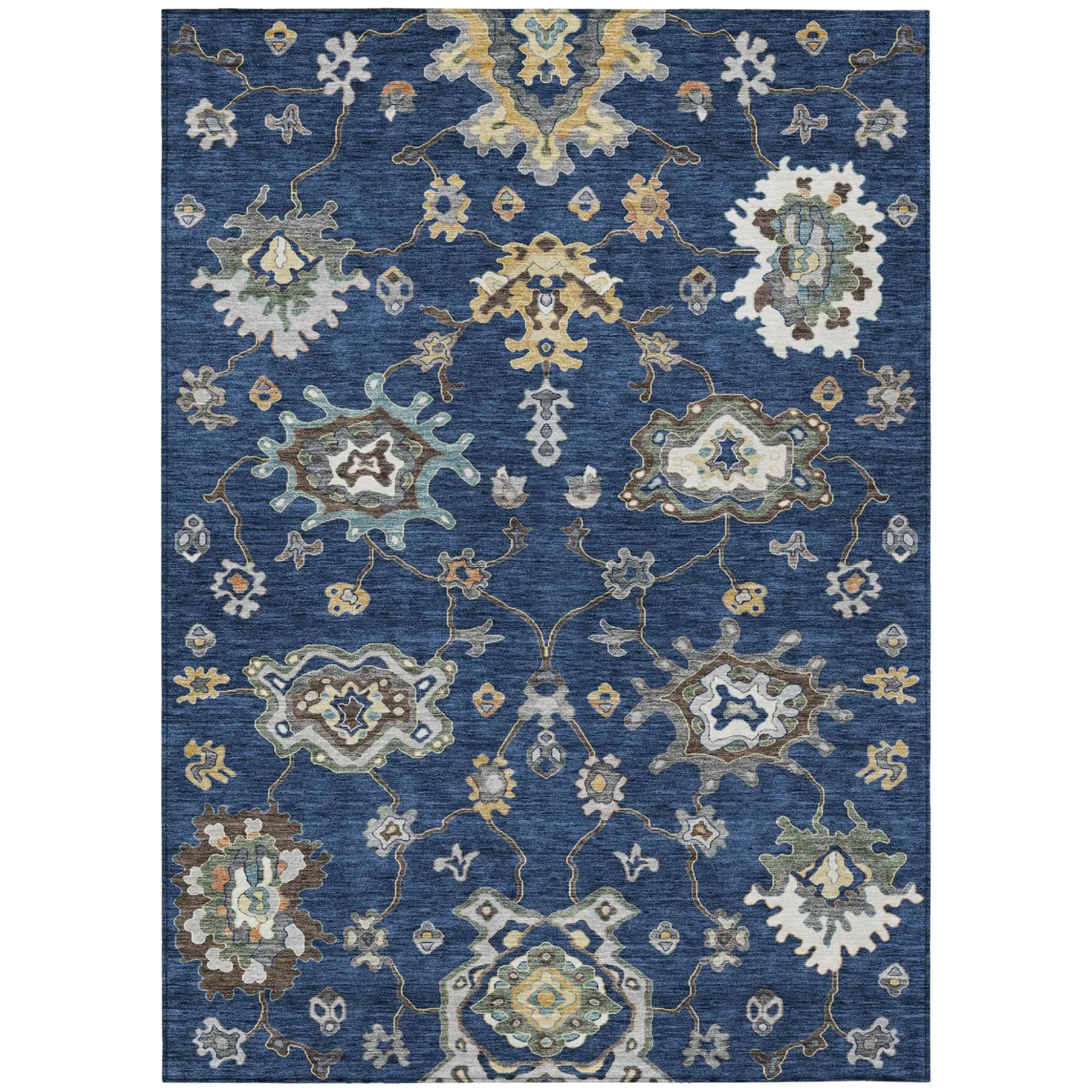 9' X 12' Navy Blue And Blue Oriental Washable Indoor Outdoor Area Rug Homeroots Outdoor