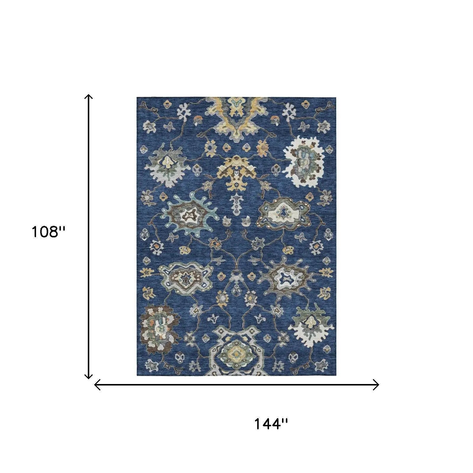 9' X 12' Navy Blue And Blue Oriental Washable Indoor Outdoor Area Rug Homeroots Outdoor