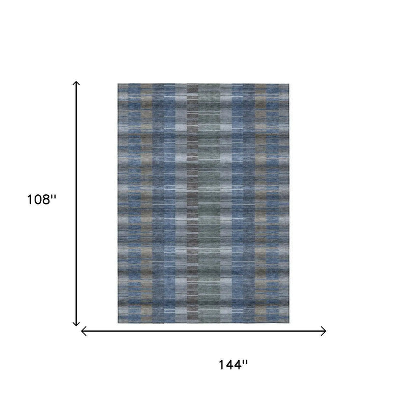 Blue and gray striped area rug, 9x12 ft, woven from durable materials, perfect for modern home decor.