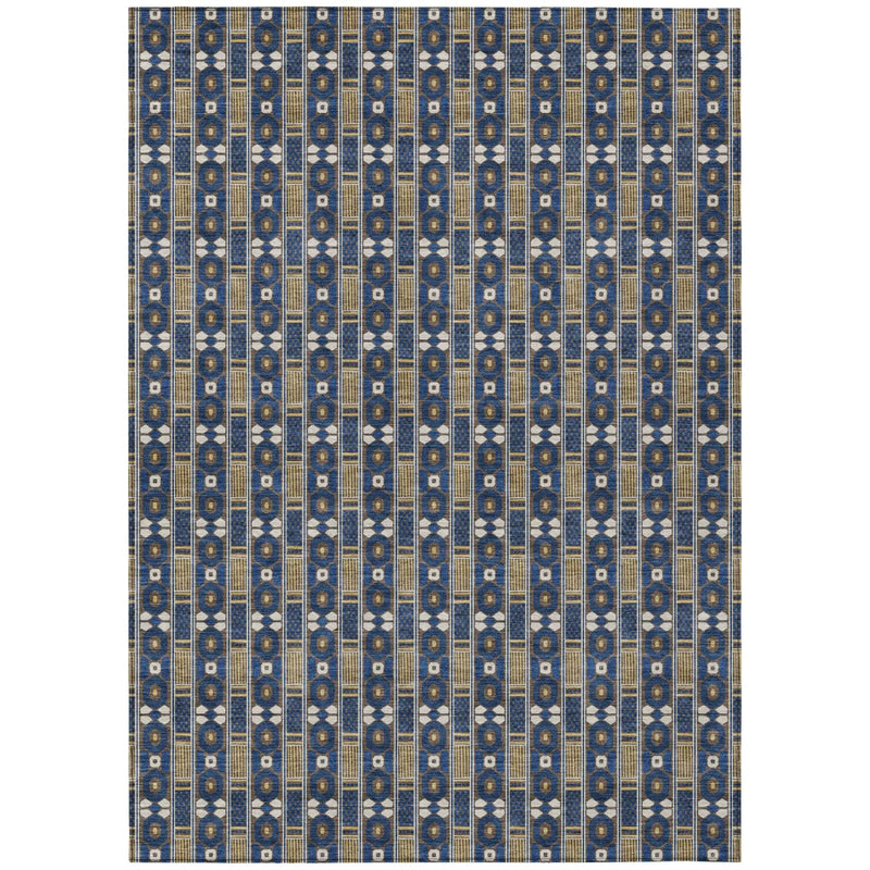 9' X 12' Navy Blue And Blue Striped Washable Indoor Outdoor Area Rug Homeroots Outdoor