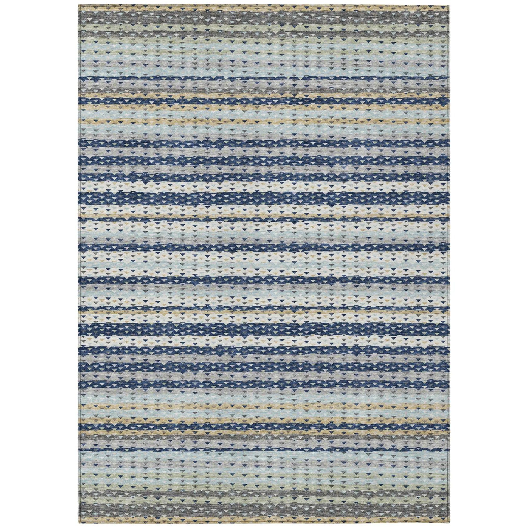 9' X 12' Navy Blue And Blue Striped Washable Indoor Outdoor Area Rug Homeroots Outdoor
