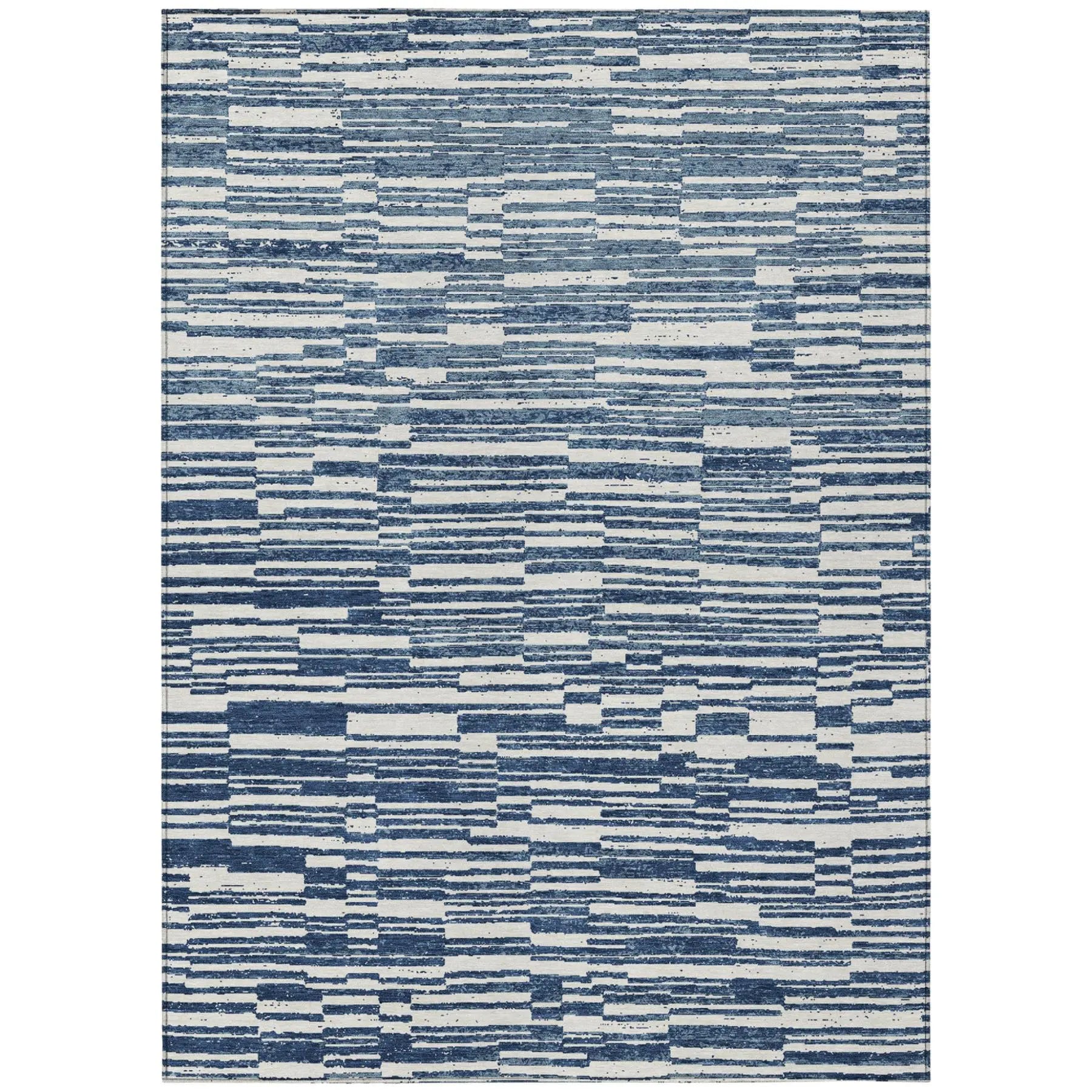 9' X 12' Navy Blue And Blue Striped Washable Indoor Outdoor Area Rug Homeroots Outdoor
