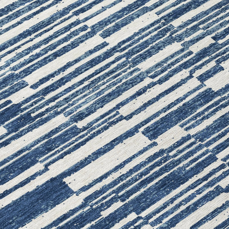 9' X 12' Navy Blue And Blue Striped Washable Indoor Outdoor Area Rug Homeroots Outdoor