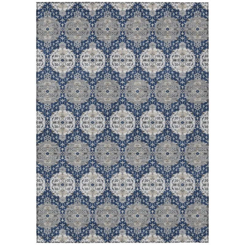 9' X 12' Navy Blue And Blue Striped Washable Indoor Outdoor Area Rug Homeroots Outdoor