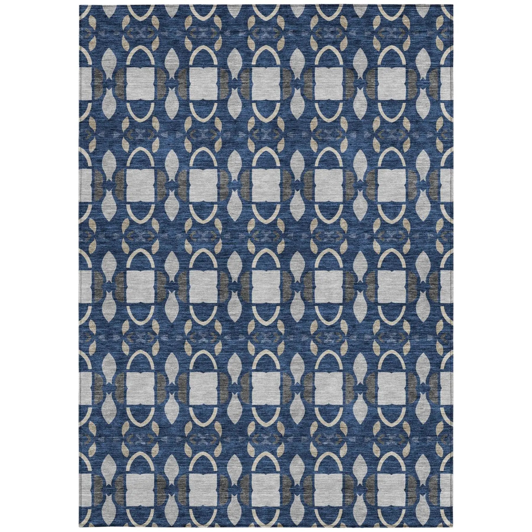 9' X 12' Navy Blue And Blue Striped Washable Indoor Outdoor Area Rug Homeroots Outdoor