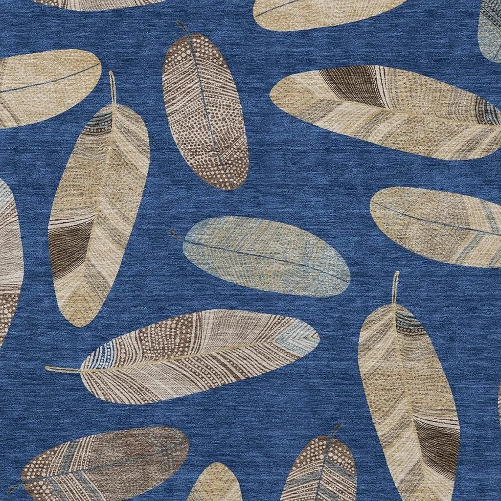 9' X 12' Navy Blue And Brown Botanical Leaves Washable Indoor Outdoor Area Rug Homeroots Outdoor