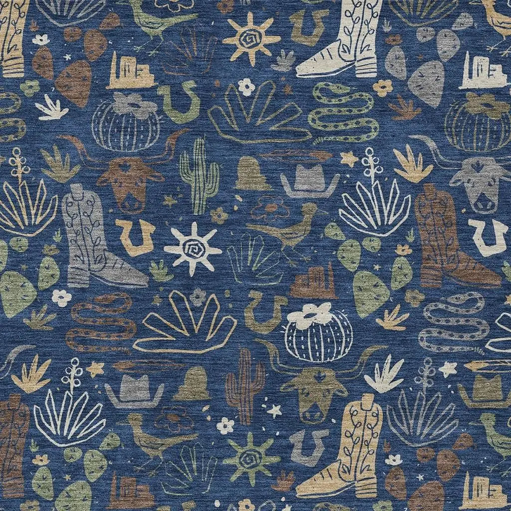9' X 12' Navy Blue And Brown Cactus Washable Indoor Outdoor Area Rug Homeroots Outdoor