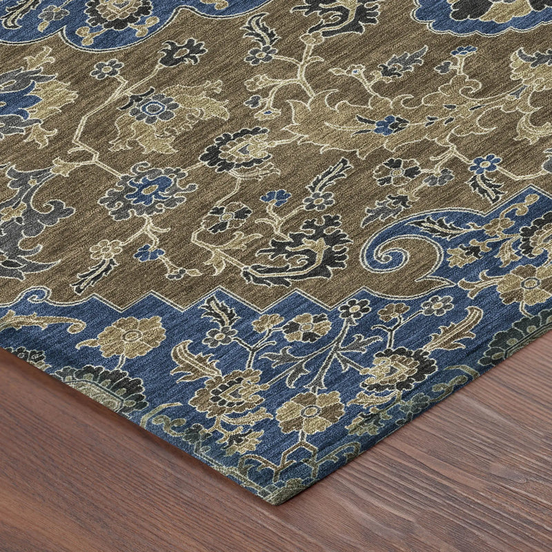 9' X 12' Navy Blue And Brown Floral Medallion Washable Indoor Outdoor Area Rug Homeroots Outdoor