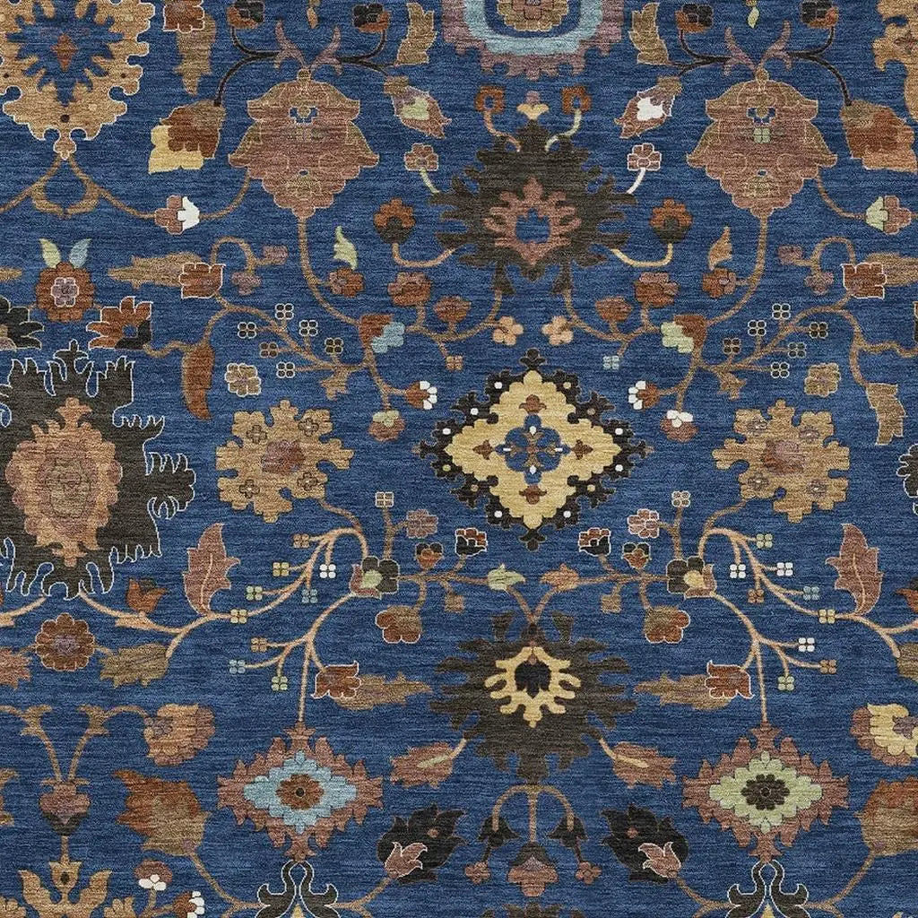 9' X 12' Navy Blue And Copper Floral Medallion Washable Indoor Outdoor Area Rug Homeroots Outdoor
