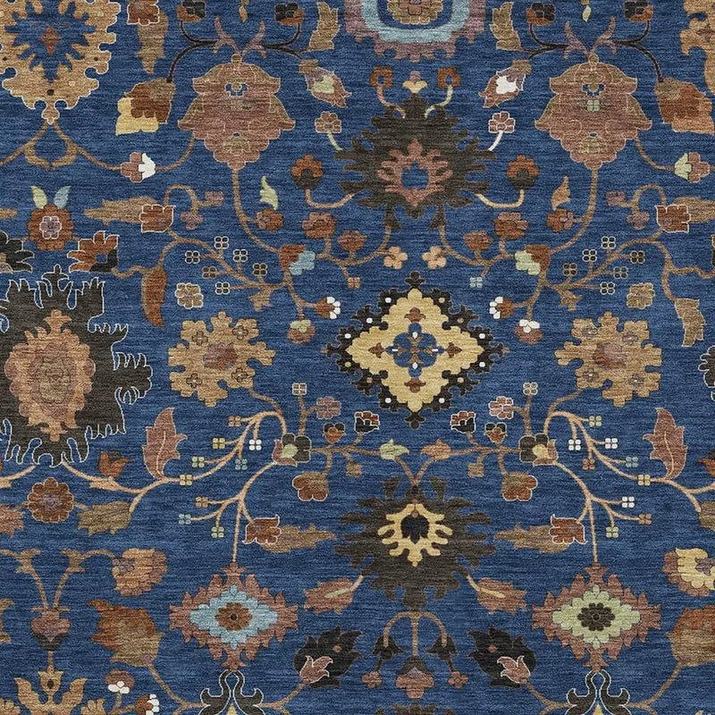 9' X 12' Navy Blue And Copper Floral Medallion Washable Indoor Outdoor Area Rug Homeroots Outdoor