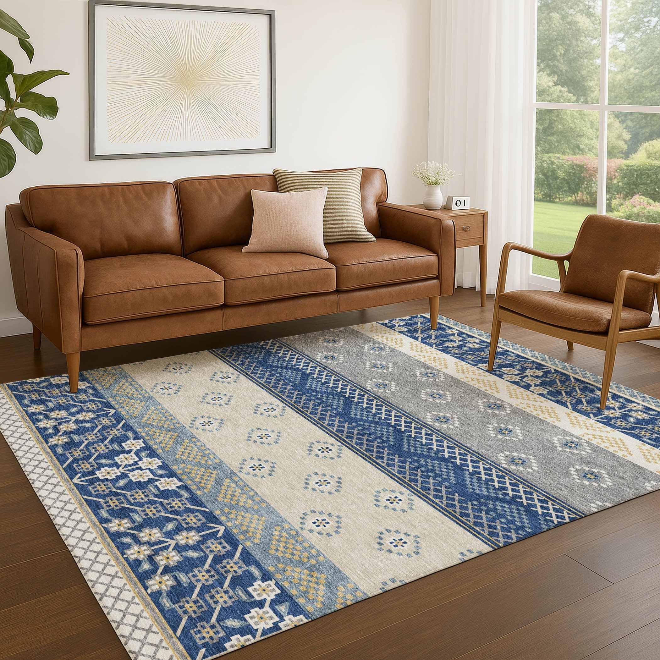 9' X 12' Navy Blue And Copper Striped Washable Indoor Outdoor Area Rug Homeroots Outdoor