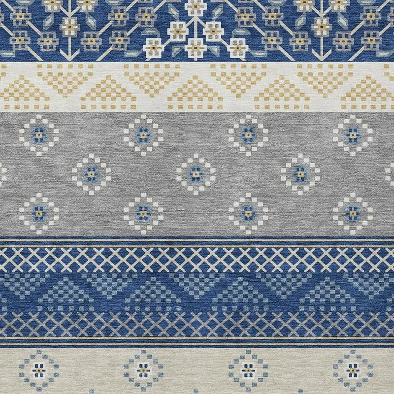 9' X 12' Navy Blue And Copper Striped Washable Indoor Outdoor Area Rug Homeroots Outdoor