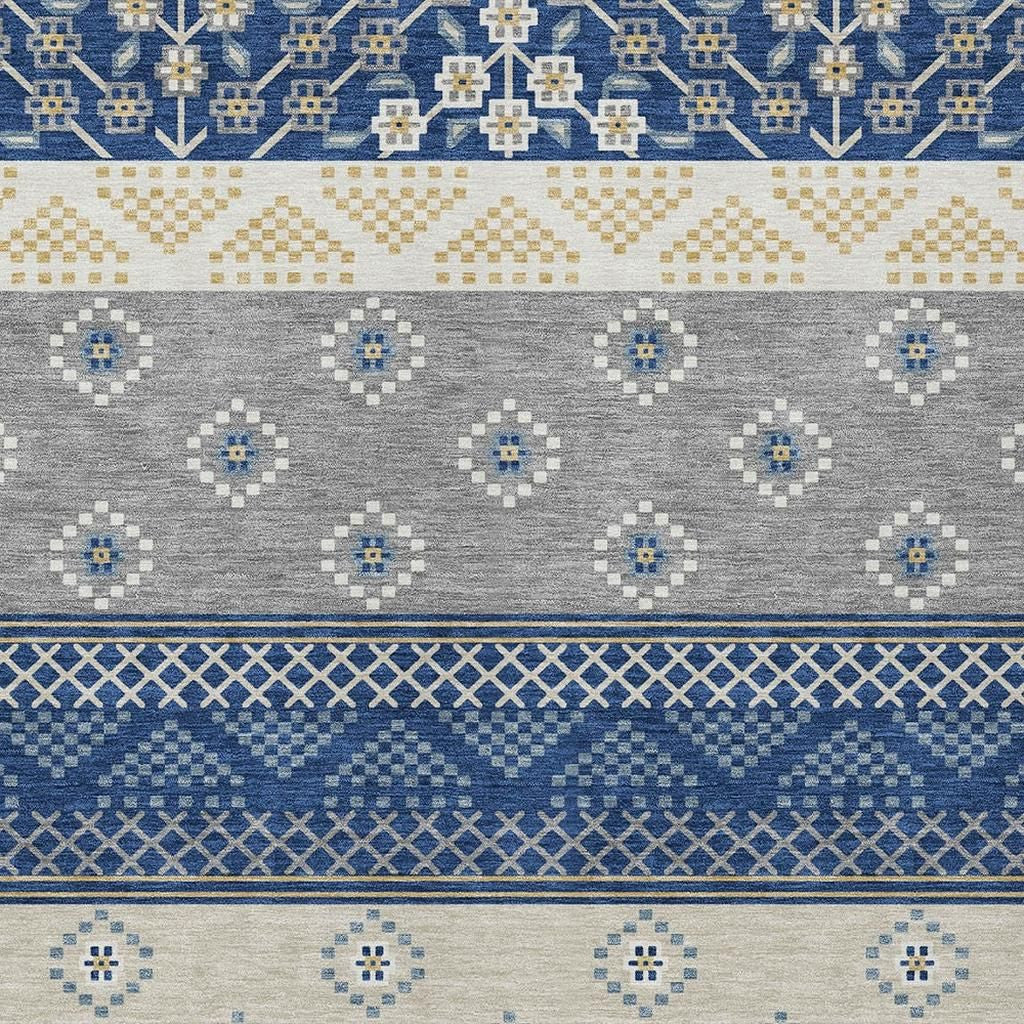 9' X 12' Navy Blue And Copper Striped Washable Indoor Outdoor Area Rug Homeroots Outdoor