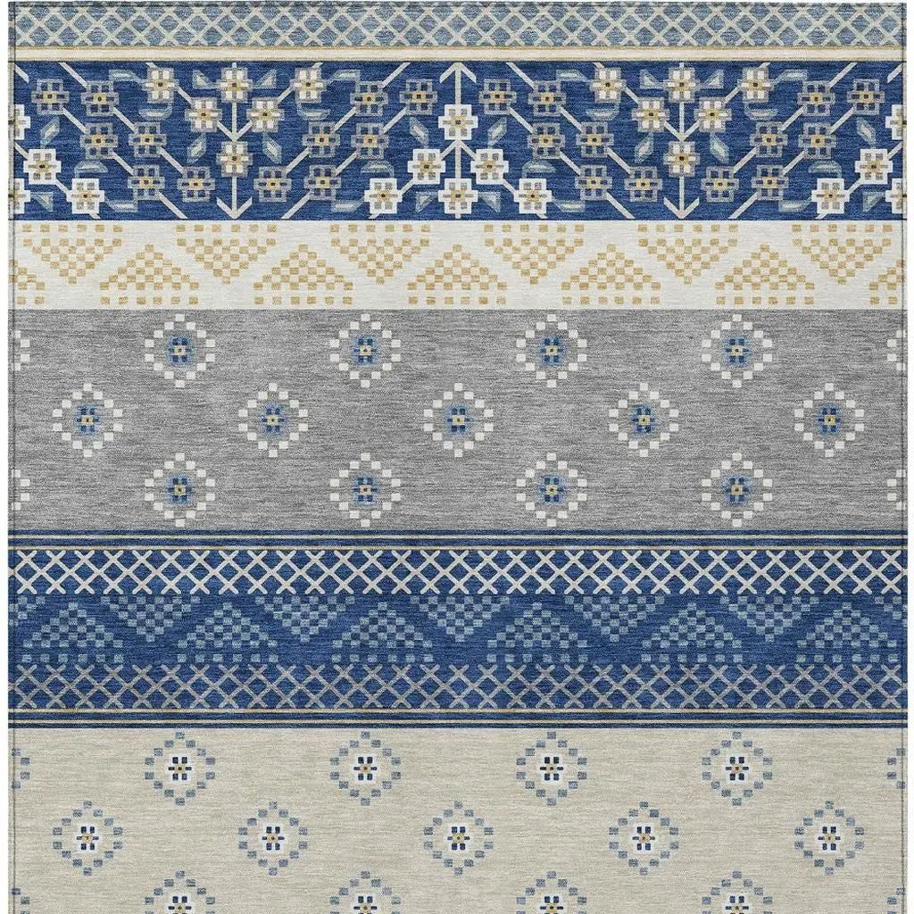 9' X 12' Navy Blue And Copper Striped Washable Indoor Outdoor Area Rug Homeroots Outdoor