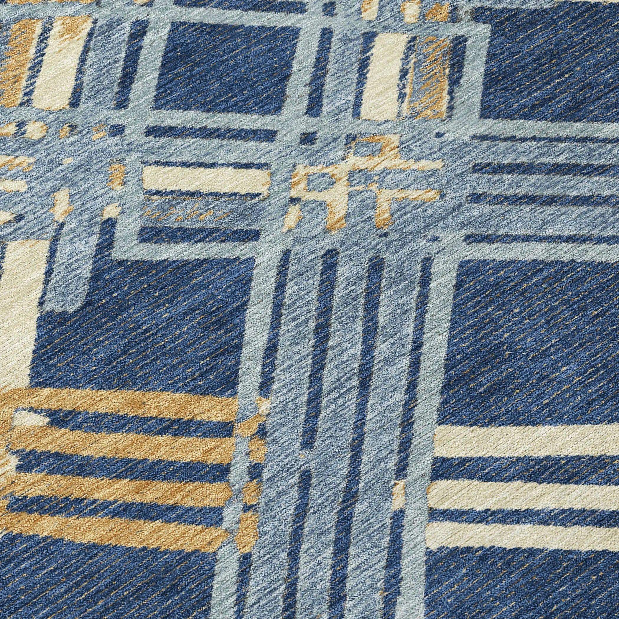 9' X 12' Navy Blue And Denim Blue Geometric Washable Indoor Outdoor Area Rug Homeroots Outdoor