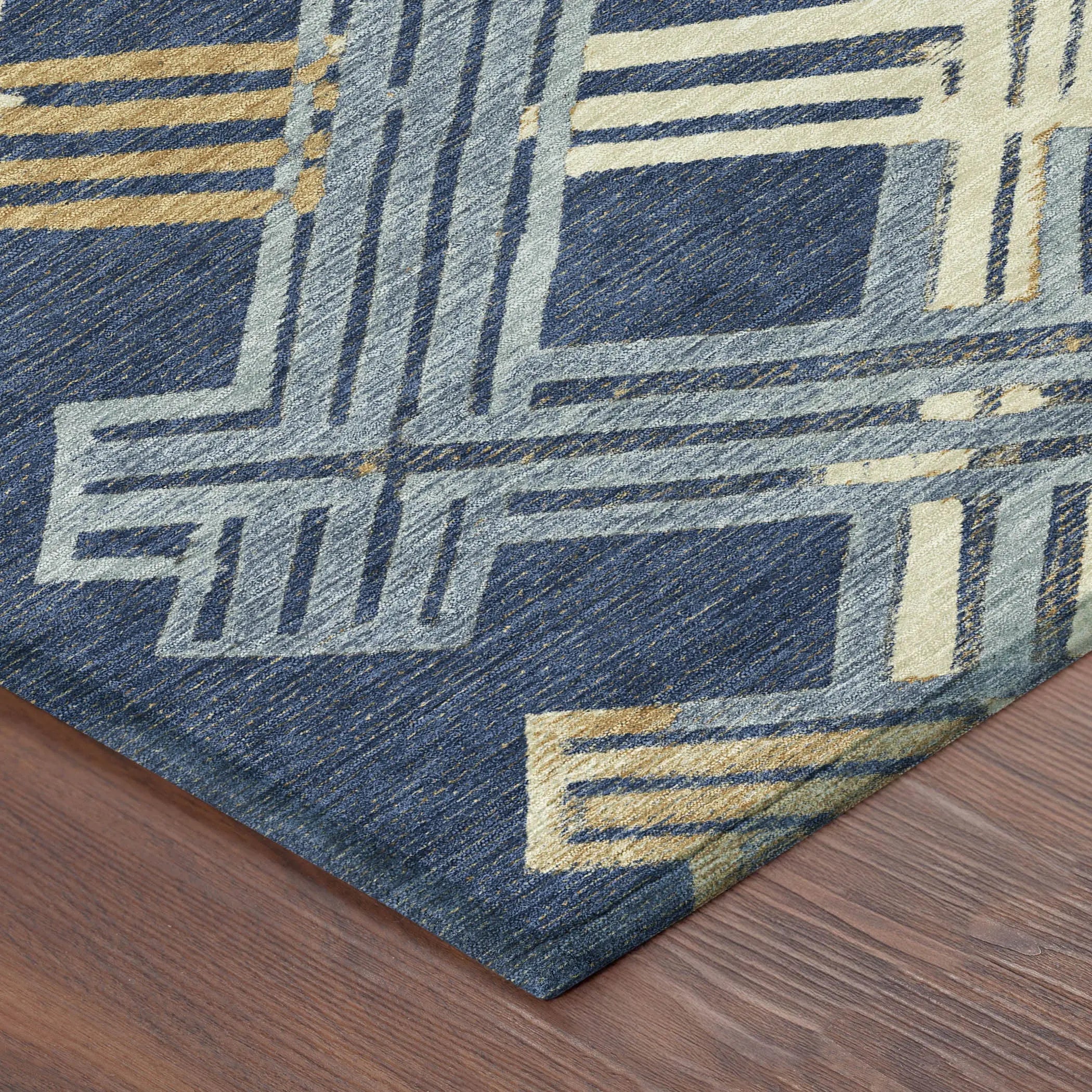 9' X 12' Navy Blue And Denim Blue Geometric Washable Indoor Outdoor Area Rug Homeroots Outdoor