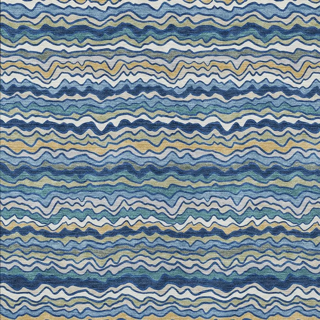 9' X 12' Navy Blue And Denim Blue Striped Washable Indoor Outdoor Area Rug Homeroots Outdoor