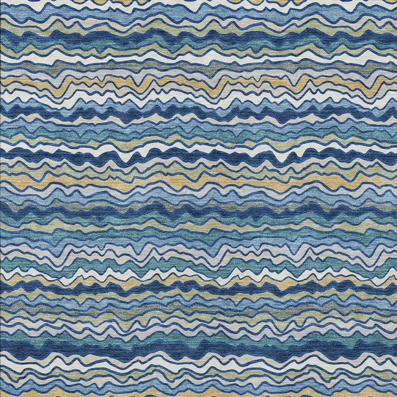 9' X 12' Navy Blue And Denim Blue Striped Washable Indoor Outdoor Area Rug Homeroots Outdoor