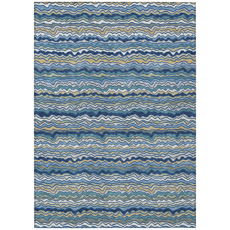 9' X 12' Navy Blue And Denim Blue Striped Washable Indoor Outdoor Area Rug Homeroots Outdoor