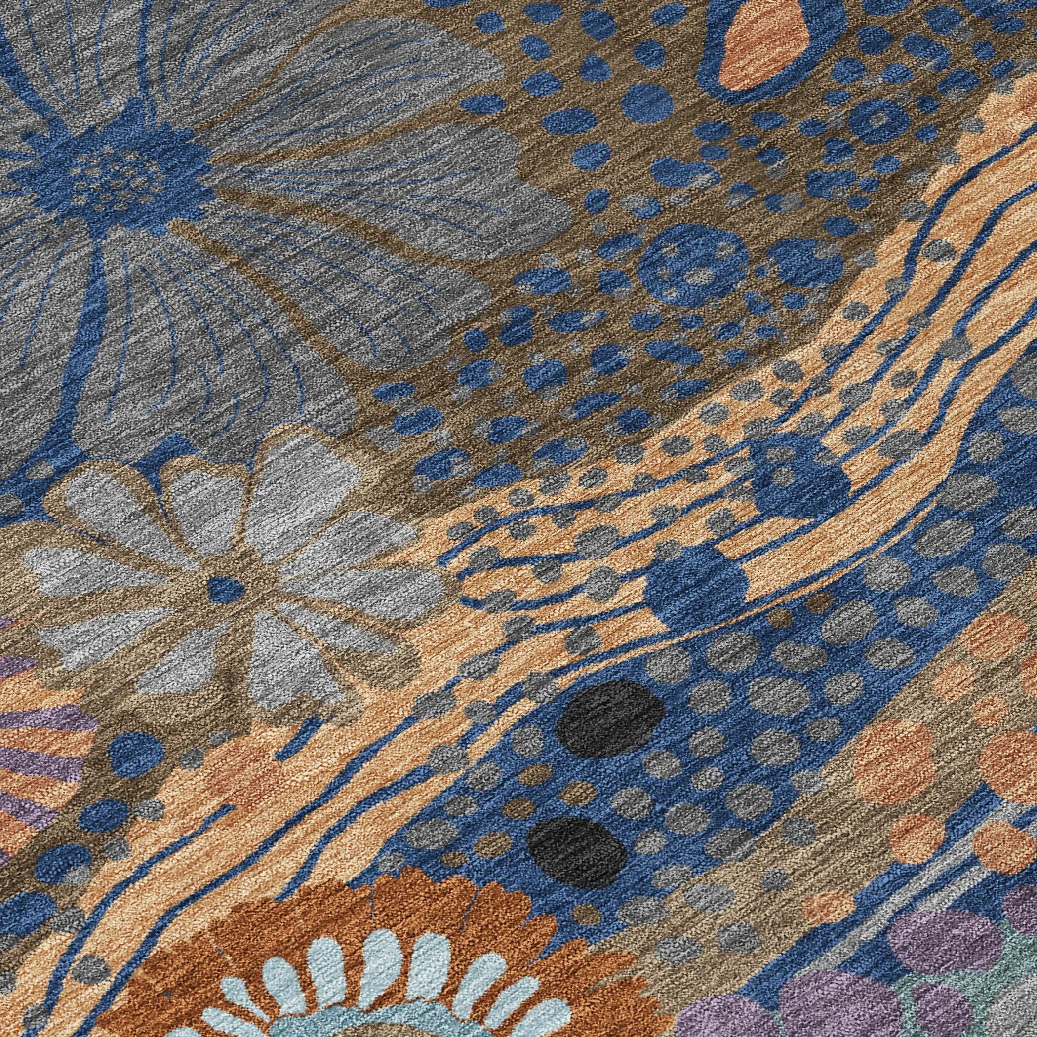 9' X 12' Navy Blue And Gold Floral Washable Indoor Outdoor Area Rug Homeroots Outdoor