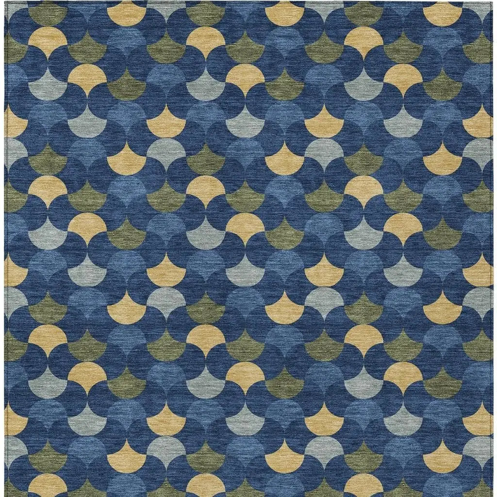 9' X 12' Navy Blue And Gold Geometric Washable Indoor Outdoor Area Rug Homeroots Outdoor