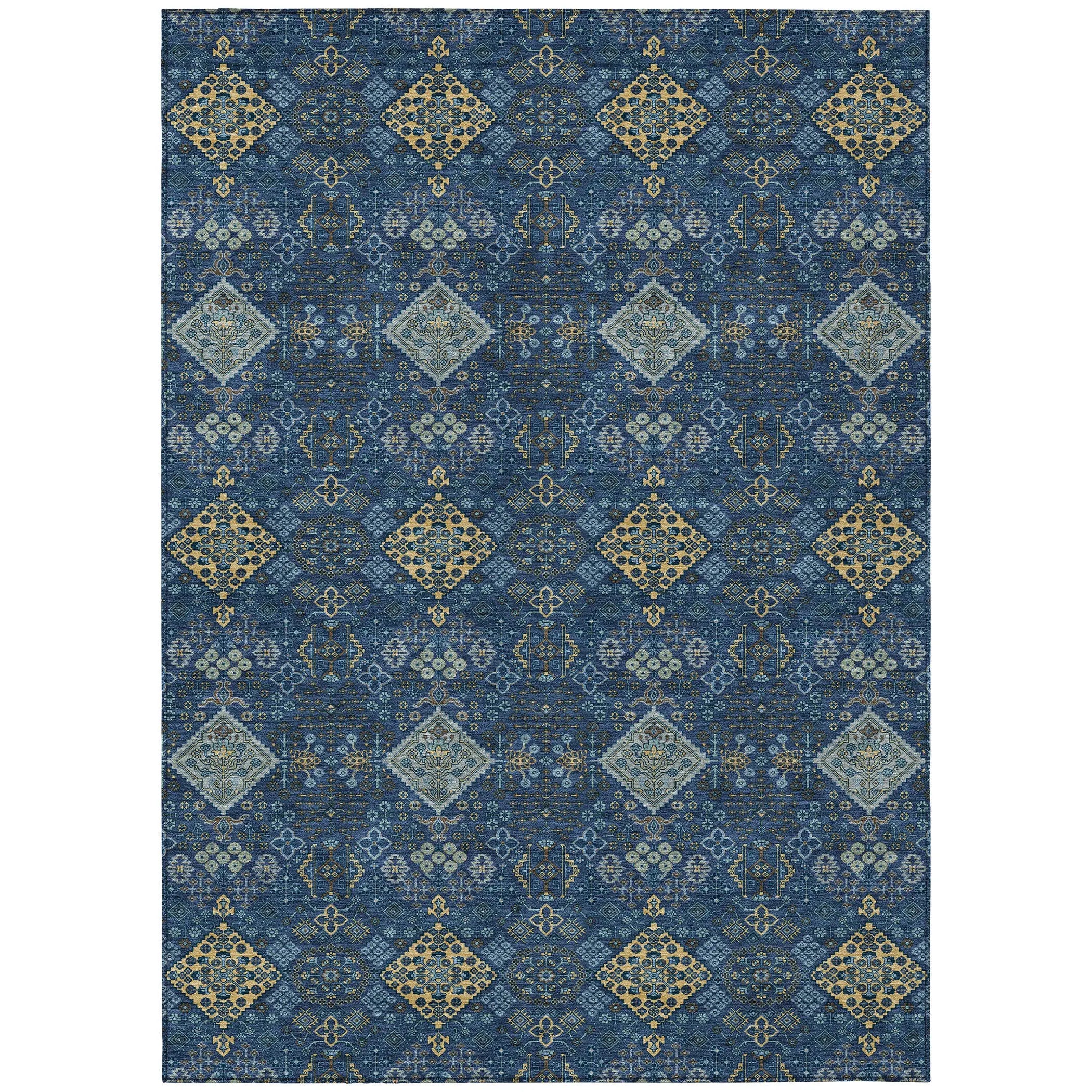 9' X 12' Navy Blue And Gold Geometric Washable Indoor Outdoor Area Rug Homeroots Outdoor