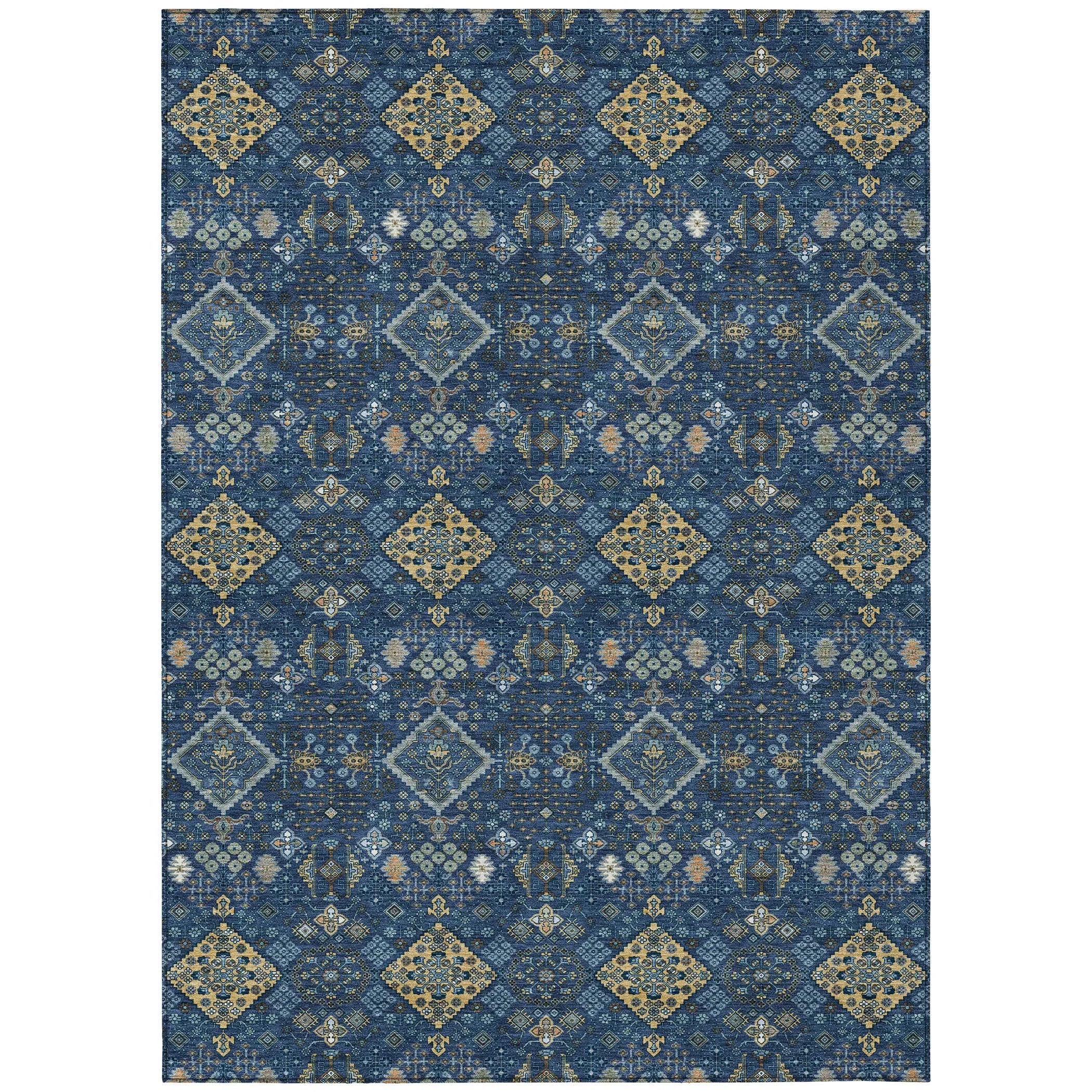 9' X 12' Navy Blue And Gold Geometric Washable Indoor Outdoor Area Rug Homeroots Outdoor