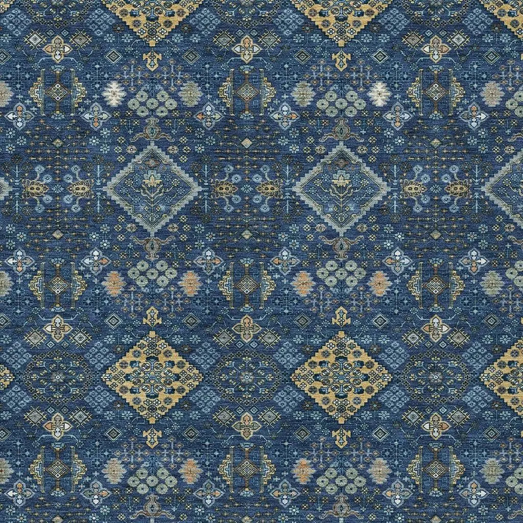 9' X 12' Navy Blue And Gold Geometric Washable Indoor Outdoor Area Rug Homeroots Outdoor