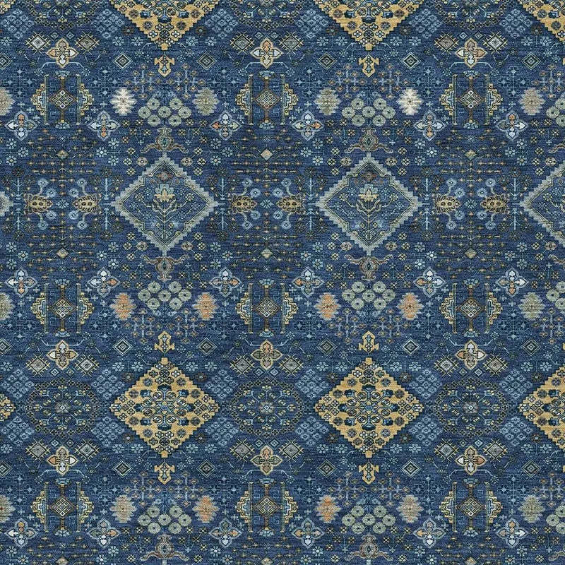 9' X 12' Navy Blue And Gold Geometric Washable Indoor Outdoor Area Rug Homeroots Outdoor