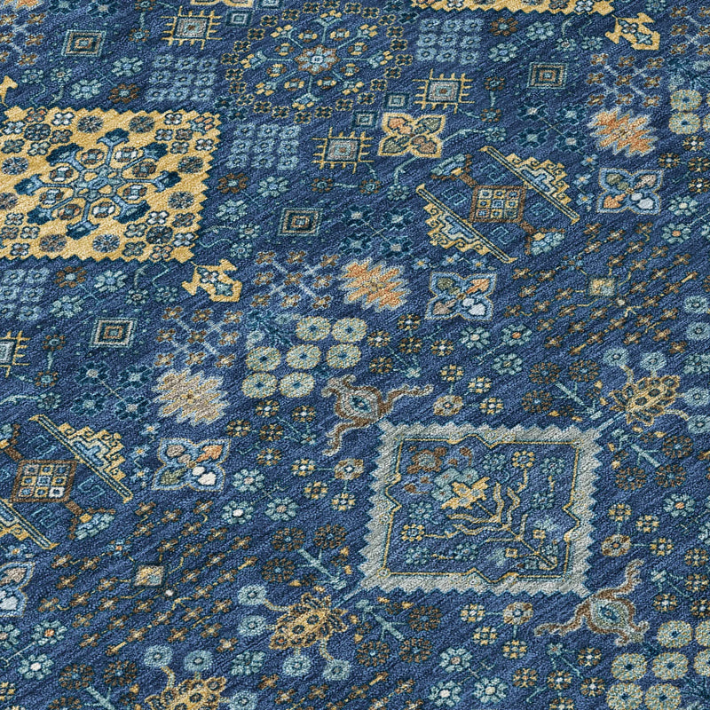 9' X 12' Navy Blue And Gold Geometric Washable Indoor Outdoor Area Rug Homeroots Outdoor