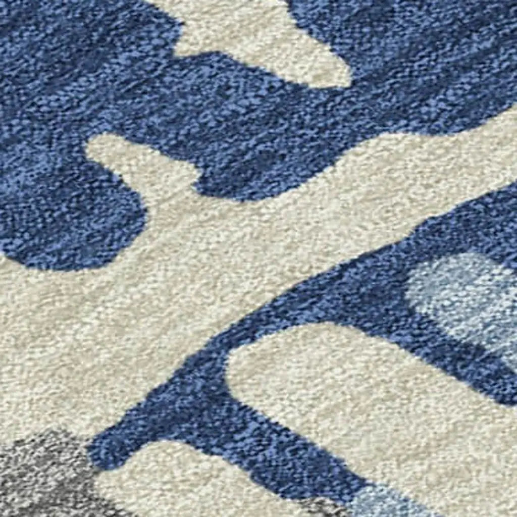 9' X 12' Navy Blue And Gray Abstract Washable Indoor Outdoor Area Rug Homeroots Outdoor
