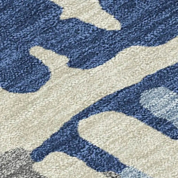 9' X 12' Navy Blue And Gray Abstract Washable Indoor Outdoor Area Rug Homeroots Outdoor