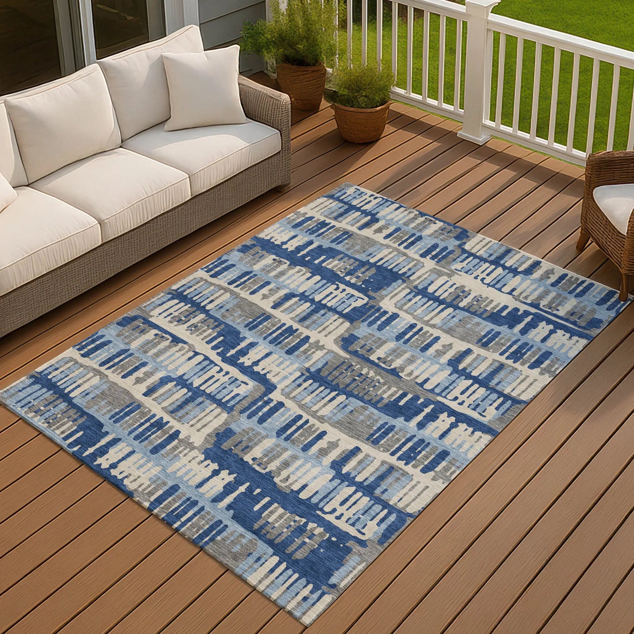9' X 12' Navy Blue And Gray Abstract Washable Indoor Outdoor Area Rug Homeroots Outdoor