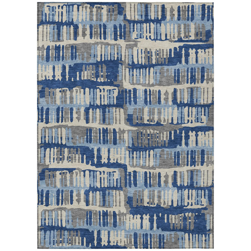 9' X 12' Navy Blue And Gray Abstract Washable Indoor Outdoor Area Rug Homeroots Outdoor