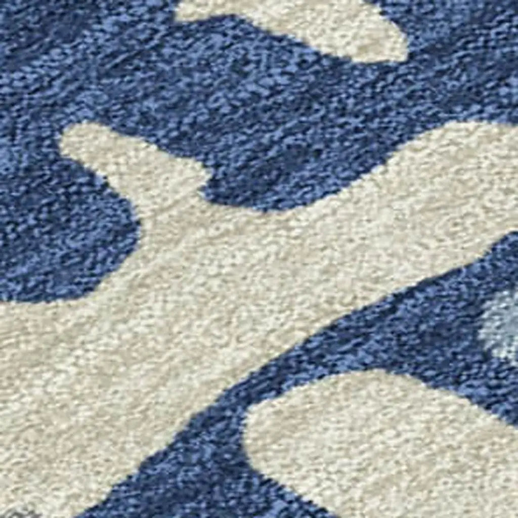 9' X 12' Navy Blue And Gray Abstract Washable Indoor Outdoor Area Rug Homeroots Outdoor