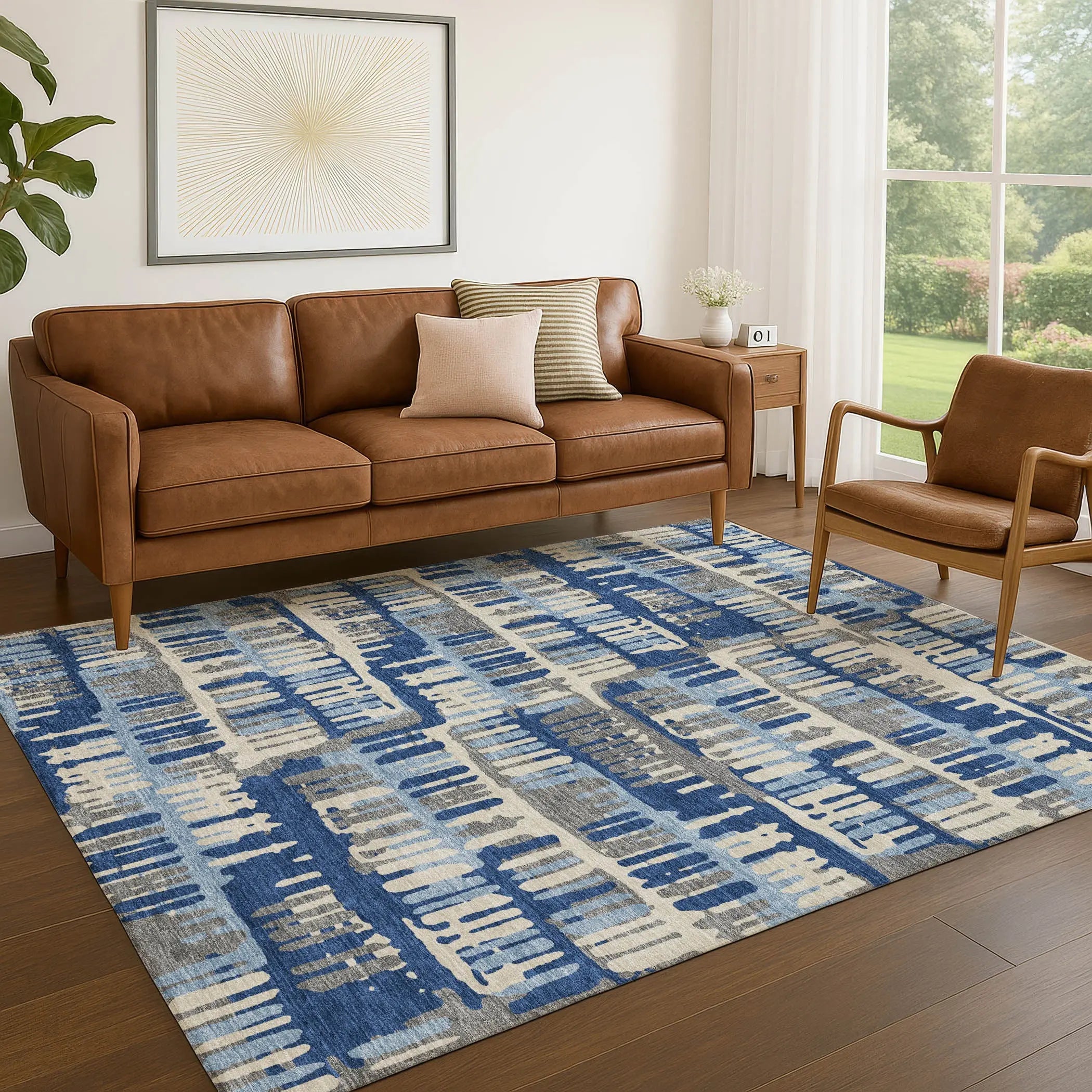 9' X 12' Navy Blue And Gray Abstract Washable Indoor Outdoor Area Rug Homeroots Outdoor