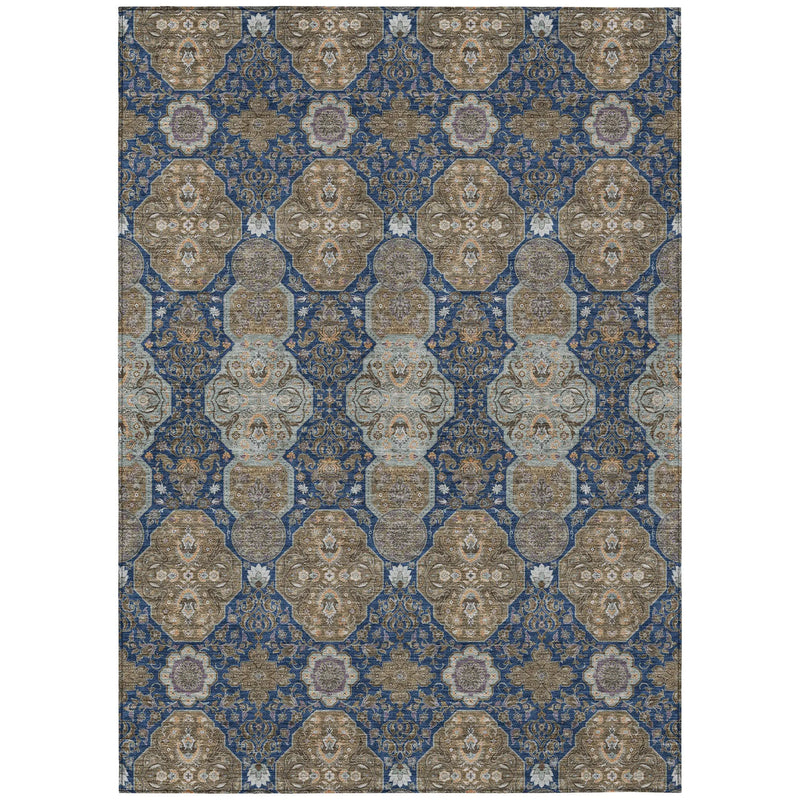 9' X 12' Navy Blue And Gray Floral Washable Indoor Outdoor Area Rug Homeroots Outdoor