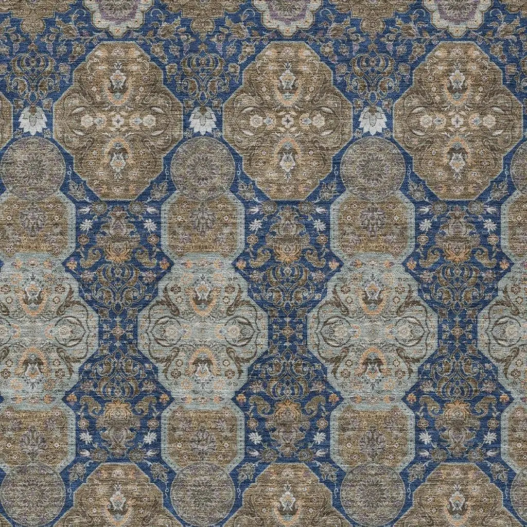9' X 12' Navy Blue And Gray Floral Washable Indoor Outdoor Area Rug Homeroots Outdoor