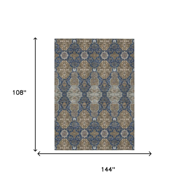 9' X 12' Navy Blue And Gray Floral Washable Indoor Outdoor Area Rug Homeroots Outdoor