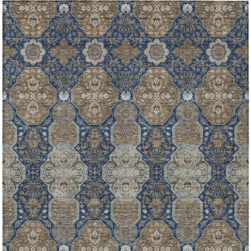 9' X 12' Navy Blue And Gray Floral Washable Indoor Outdoor Area Rug Homeroots Outdoor