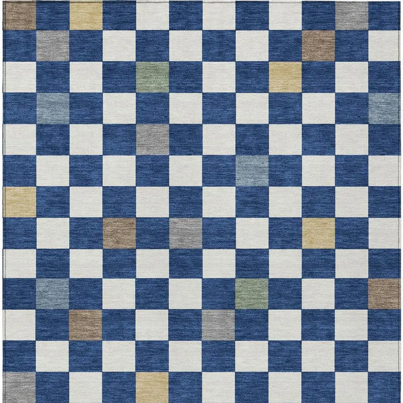 9' X 12' Navy Blue And Gray Geometric Washable Indoor Outdoor Area Rug Homeroots Outdoor